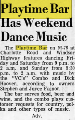 Playtime Bar (Murphys Bar) - Aug 14 1965 Ad